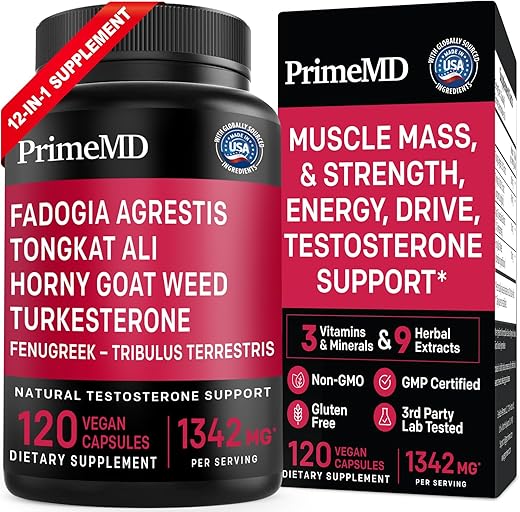 12-em-1 Fadogia Agrestis e Tongkat Ali para Homens – Suplemento de Testosterona com Horny Goat Weed – Saúde Masculina para Bem-Estar Geral com 1342mg por dose – PrimeMD - PrimeMD