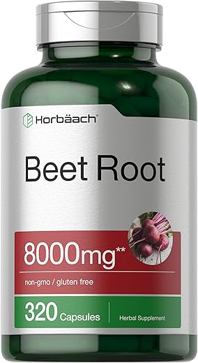 Cápsulas de Pó de Beterraba 8000mg | 320 Comprimidos | Fórmula Livre de Transgênicos e Glúten | Extrato Herbal de Alta Potência - Horbäach