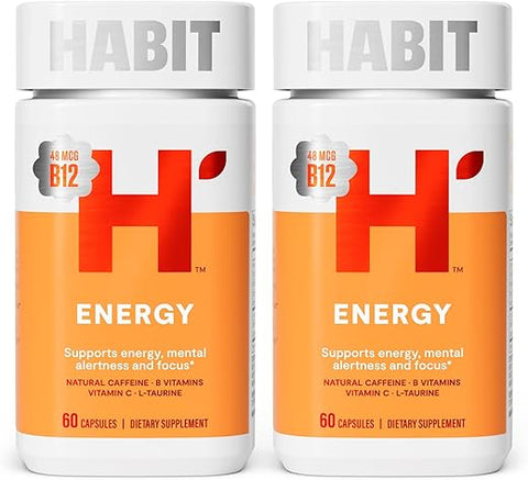 H' Habit - Habit Energy Supplement 2 Pack (120 Cápsulas) – Nova Embalagem, Energia, Alerta Mental e Foco, Cafeína Natural, Vitaminas B