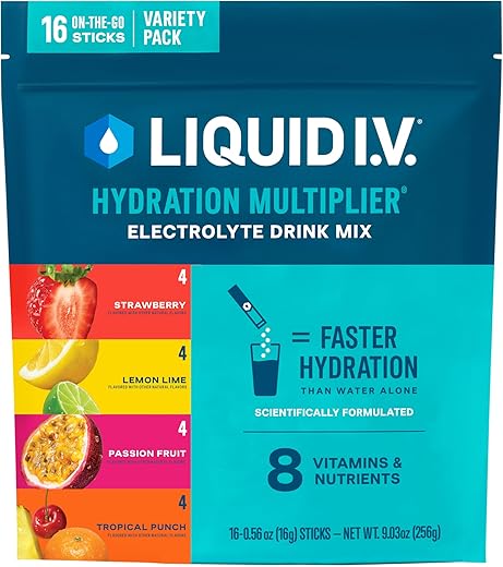 Hydration Multiplier – Pack Sortido – Limão Limão, Maracujá, Morango, Tropical Punch | Mistura em Pó de Bebida com Eletrólitos | 1 Pack (16 Porções) - Liquid I.V.