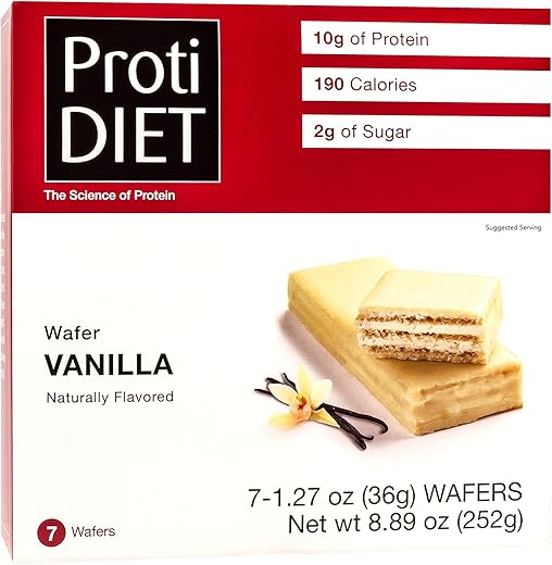 ProtiDIET - ProtiDiet Barras de Wafer de Baunilha com Alto Teor de Proteína, 10g Proteína, Baixa Caloria, Baixo Açúcar, Baixo Carboidrato, Aspartame