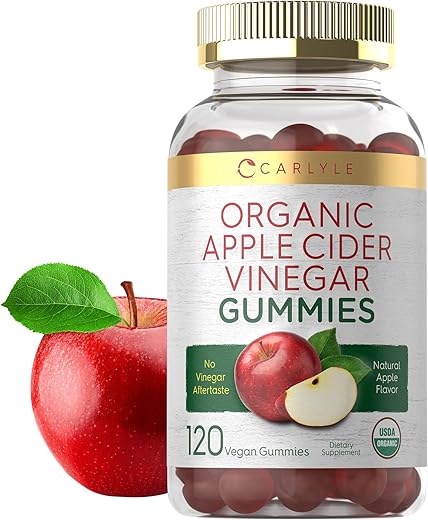 Gomas de Vinagre de Maçã Orgânico | 120 Unidades | Certificado Orgânico USDA | Vegano, Não-OGM | - Carlyle