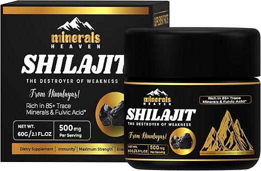 MINERALS HEAVEN - Resina Orgânica de Shilajit Puro do Himalaia – 600mg Potência Máxima com 85 Minerais Traços – Marca: [Nome da Marca]