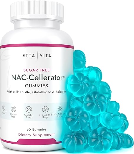 Etta Vita - Gomas de NAC sem açúcar, suplemento de N-Acetil Cisteína com Cardo Mariano, Glutationa – Marca: [nome da marca]