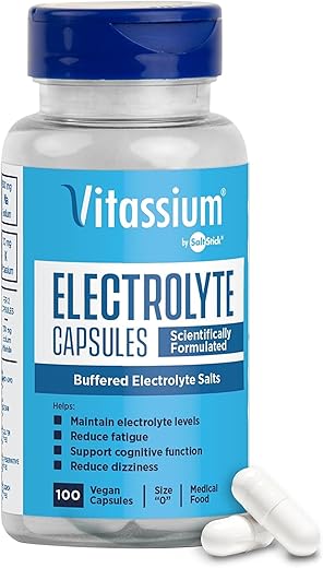 Capsulas de Eletrólitos, Gerenciamento Dietético dos Sintomas da Síndrome de POTS (500mg Sódio – 100mg Potássio), Sem Sabor, 100 Comprimidos de Sal Tamponado - Vitassium