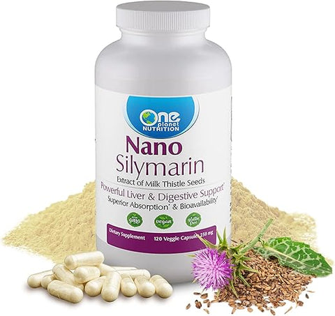One Planet Nutrition - Nano Silymarin – Extrato de Sementes de Cardo Mariano para o Fígado, Extrato de Silymarin para Absorção | 100% Natural | 60 cápsulas | Marca Nano Silymarin