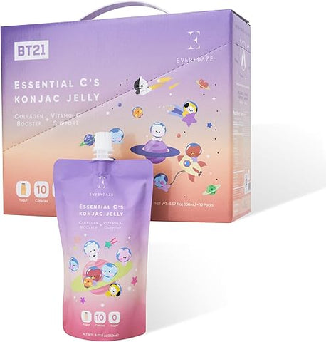 E EVERYDAZE - EVERYDAZE Gelatina de Colágeno com Vitamina C Konjac | Vegano, 10 Calorias, 0 Açúcar | 10 Pacotes | Lanche Bebível Saudável para Dieta, Controle de Peso (Iogurte)