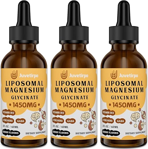 Juvetirpo - Magnésio Glicinato Líquido – Quelato Lipossomal com Sabor de Cereja para Absorção Fácil, Promove Sono, Humor e Intestinal