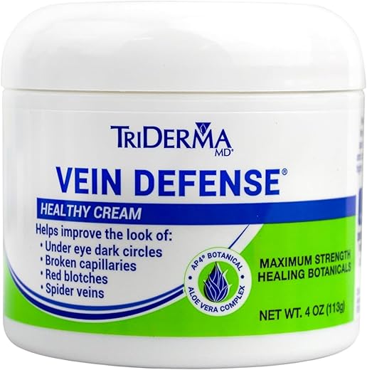 Vein Defense Creme Saudável, Ajuda a Melhorar a Aparência de Vasinhos, Capilares Rompidos, Manchas Vermelhas e Olheiras 4 oz (118 ml) - TriDerma