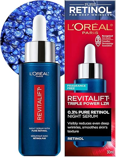 L'Oreal Paris - L’Oréal Paris Revitalift Triple Power LZR Serum Noturno para o Rosto, com 0,3% de Retinol Puro, Hidrata a Pele e Elimina Rugas Profundas, para Todos os Tipos de Pele, 30ml