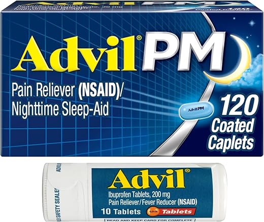 PM – Alívio da Dor e Auxílio para Dormir – 120 Comprimidos e Redutor de Febre – 10 Comprimidos - Advil
