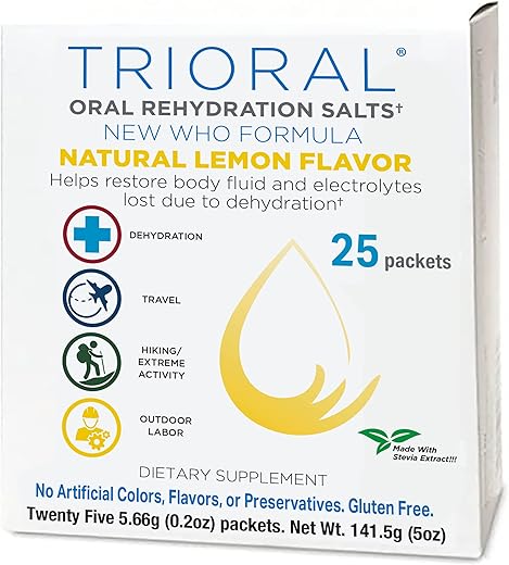 Limão Natural c/Stevia – Sais de Reidratação Oral OMS – Fórmula de Sais Hidratantes – Combate a Desidratação por Exercícios, Perda de Líquidos e Muito Mais (25 Sachês/Caixa) - TRIORAL