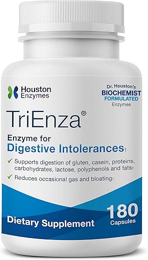 Houston Enzymes - TriEnza – 180 Cápsulas (90 Doses) – Enzimas de Amplo Espectro para Intolerâncias Digestivas – Auxilia na Digestão de Glúten, Caseína, Soja, Proteínas, Carboidratos, Açúcares e Gorduras