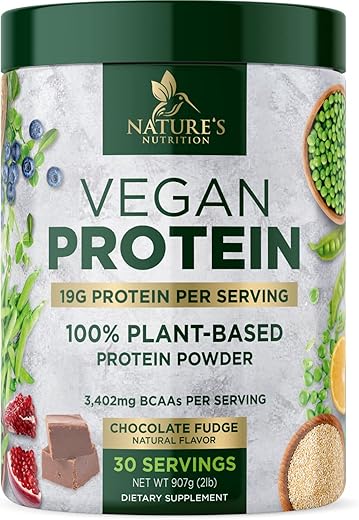 Nature's Nutrition - Proteína Vegana Premium em Pó, Saboroso Chocolate Cremoso – 19g