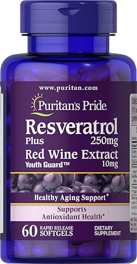 Puritan's Pride - Puritan’s Pride Resveratrol 250 mg – 60 Cápsulas | Antioxidante Natural