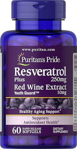 Puritan's Pride - Puritan’s Pride Resveratrol 250 mg – 60 Cápsulas | Antioxidante Natural