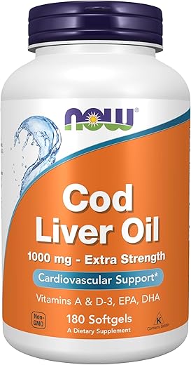 Óleo de Fígado de Bacalhau, Extra Forte 1.000 mg com Vitaminas A – Saúde e Bem-Estar - NOW Foods
