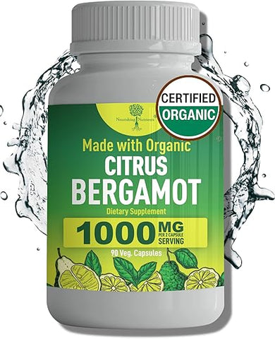 Nourishing Nutrients - Bergamota Cítrica Orgânica Certificada pelo USDA – 50%% Polifenóis Mais Altos – Vegano 90 caps – Testado por Terceiros – Suplemento Feito nos EUA – Coração – Colesterol