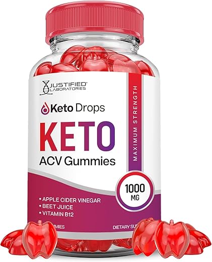 Justified Laboratories - Keto Drops Gummies ACV 1000MG Fórmula Avançada com Vinagre de Maçã, Romã e Beterraba B12 Vegan Non GMO 60 Gummys