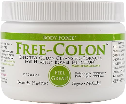 Body Force - Fórmula Colon por Markus – Cápsulas Abrangentes – Rica em Fibras para Remoção de Toxinas – Aloe, Gengibre, Flavonoides Cítricos – 100% Natural