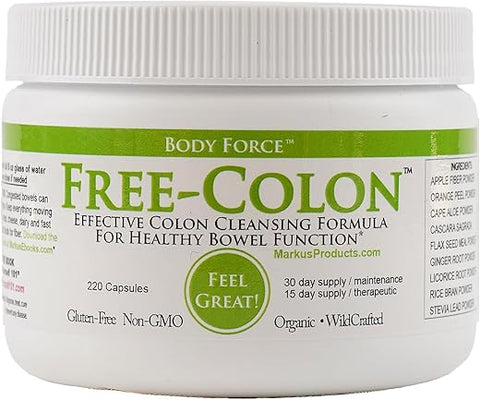 Body Force - Fórmula Colon por Markus – Cápsulas Abrangentes – Rica em Fibras para Remoção de Toxinas – Aloe, Gengibre, Flavonoides Cítricos – 100% Natural