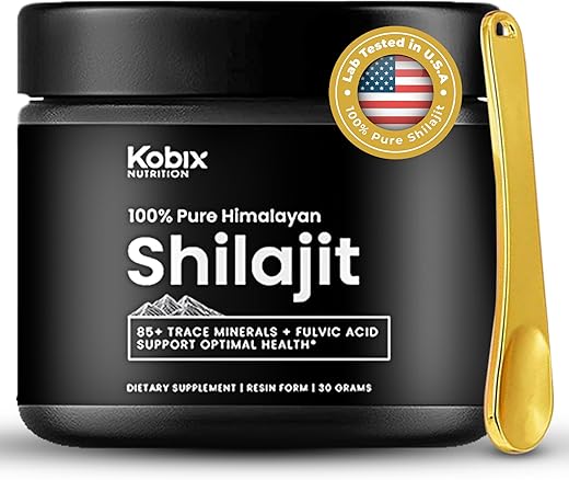 Kobix Nutrition - Kobix Pure Himalayan Shilajit Resina – Alta Potência Nutricional, 85 Minerais Traços Humic – 100g