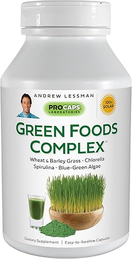 ANDREW LESSMAN - Andrew Lessman Green Foods Complex 180 Cápsulas – Suprimento de Blocos de Construção para o Crescimento Saudável de Tecidos e Suporte ao Fígado. 100 mg Cada de Grama de Cevada, Grama de Trigo, Alga Azul Verde
