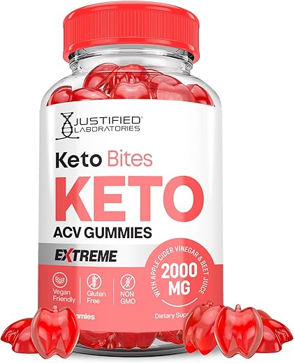 Justified Laboratories - Keto Bites Gomas Keto ACV Fórmula Extrema 2000MG Vegan Non GMO com Suco de Romã Beterraba B12 60 Gomas