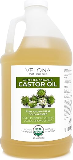 velona - Óleo de Rícino Orgânico Certificado pelo USDA – 64 oz | Para Cabelos, Fortalece Cílios, Sobrancelhas | Extraído a Frio, Óleo Natural, Grau USP | Livre de Hexano  Velona