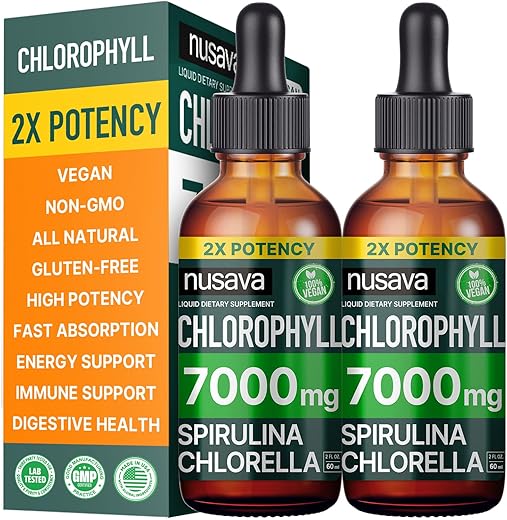 NUSAVA - (2 Pacotes) Gotas Líquidas de Clorofila Vegana 7000mg para Suporte Imunológico, Energia, Intestino | Marca: Vegan Chlorophyll