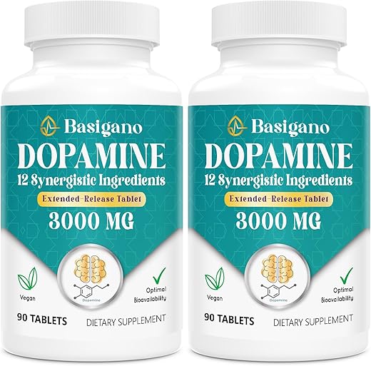 Basigano - Suplemento Natural de Dopamina – Livre de Glúten – 90 Comprimidos (Pacote com 2)