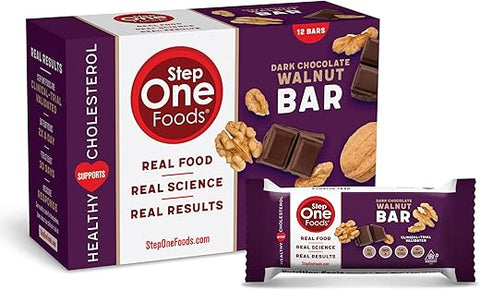 Barras de Chocolate Amargo com Nozes, Comprovadamente Clínicas para Reduzir o Colesterol (12 Unidades) - Step One Foods