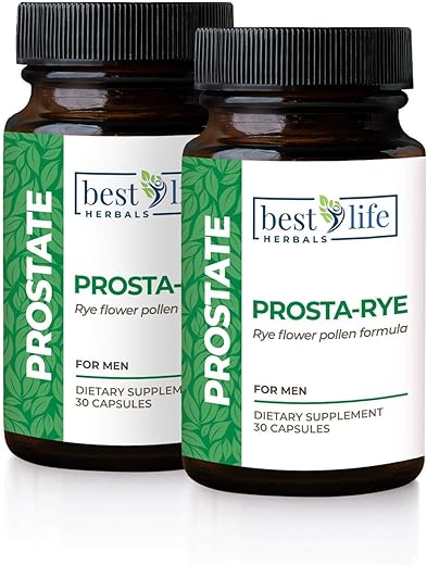 Best Life Herbals - Prosta-Rye – Suplemento Natural para Próstata em Homens com Hiperplasia Prostática, Micção Frequente, Bexiga Hiperativa – 2 Frascos, 60 Cápsulas