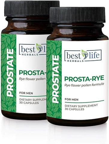 Best Life Herbals - Prosta-Rye – Suplemento Natural para Próstata em Homens com Hiperplasia Prostática, Micção Frequente, Bexiga Hiperativa – 2 Frascos, 60 Cápsulas