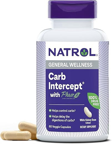Carb Intercept com Fase 2, Extrato de Feijão Branco, 60 Cápsulas Vegetais, 30 Dias de Fornecimento - Natrol