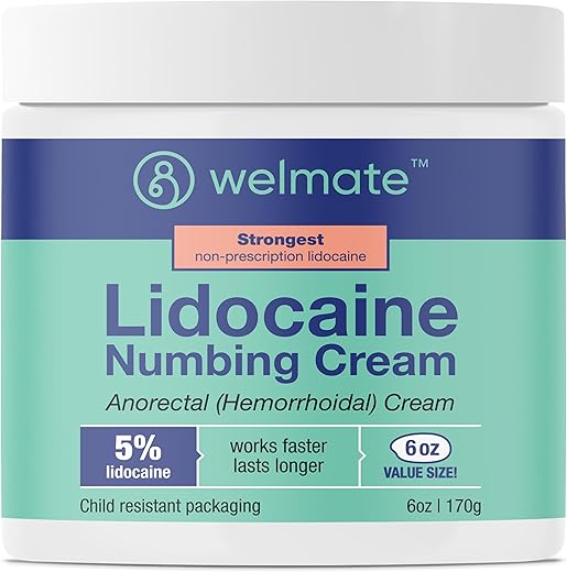 Creme Anestésico 5%% Lidocaína Máxima Potência, Alívio Tópico da Dor, Sem Perfume, Embalagem à Prova de Crianças 180g - WELMATE