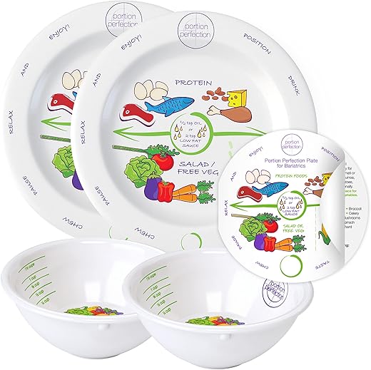 Portion Perfection - Conjunto de Pratos de 8 polegadas para Cirurgia Bariátrica – Melamina, Protege o Tamanho da Bolsa Gástrica para Perda de Peso Controlada por Calorias Após Gastrectomia em Manga, Bypass Gástrico, Bariátrica