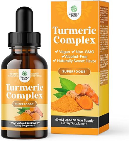 Natures Craft - Gotas Líquidas de Cúrcuma Orgânica para Adultos – Cúrcuma Líquida com Curcumina, Pimenta Preta, Canela e Gengibre para Articulações, Digestão e Imunidade