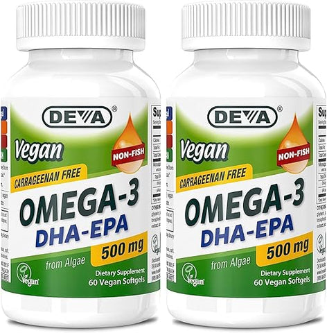 Ômega-3 DHA EPA Vegano – 500 MG – 60 Softgels (Pack de 2) - DEVA