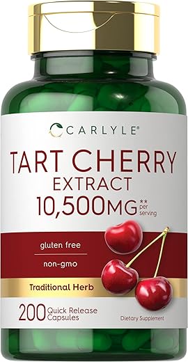 Cápsulas de Cereja Azeda | 10.500mg | 200 Comprimidos | Máxima Potência | Livre de Transgênicos, Sem Glúten | Extrato de Suco de Cereja Azeda - Carlyle