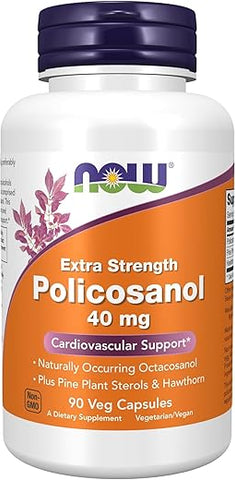 Suplementos, Policosanol 40mg com Fitosteróis de Pinheiro e Espinheiro, Extra Forte, 90 Cápsulas Vegetais - NOW Foods