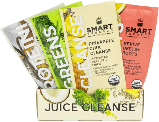 SMART Pressed - Smart Pressed Juice 1-Day Organic Juice Cleanse | Programa de Desintoxicação Saudável | Proteína Vegana de Baunilha, Suco Verde, Suco de Beterraba