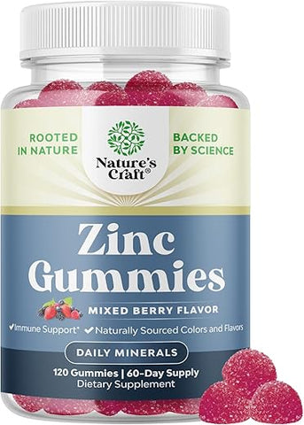 Natures Craft - Gomas de Zinco Extra Forte para Adultos – Gomas de Citrato de Zinco Mastigáveis 50mg – Imunidade para Adultos – Kosher Halal Sem Glúten e Gelatina Livre de OGM Sem Nozes – Sabor Incrível de Zinco