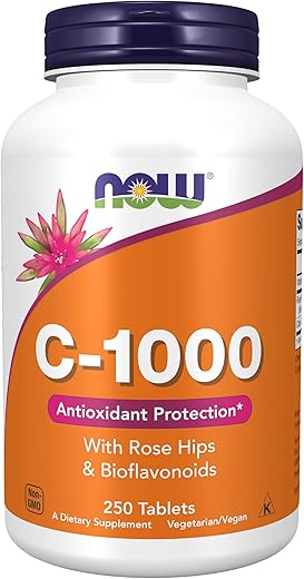 NOW Foods - NOW Vitamina C-1000 com Rose Hips, 250 Comprimidos – Benefícios para a saúde e imunidade