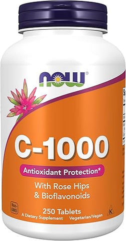 NOW Foods - NOW Vitamina C-1000 com Rose Hips, 250 Comprimidos – Benefícios para a saúde e imunidade