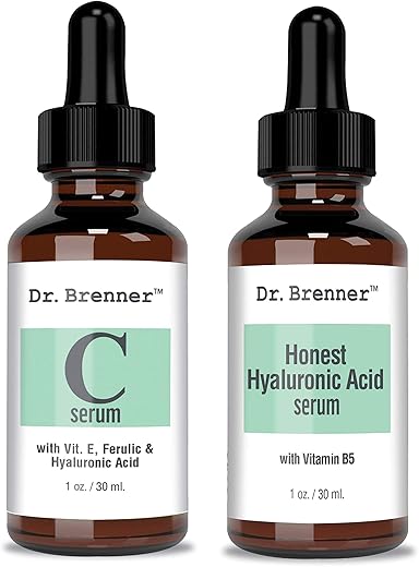Dr. Brenner - Soro de Vitamina C 20% Ácido L-Ascórbico Puro, Ácido Ferúlico, Vitamina E e Ácido Hialurônico com Vitamina B5 para Rosto e Olhos – Conjunto Natural Anti-Envelhecimento e Anti-Rugas de 2 unidades pela [nome da marca]