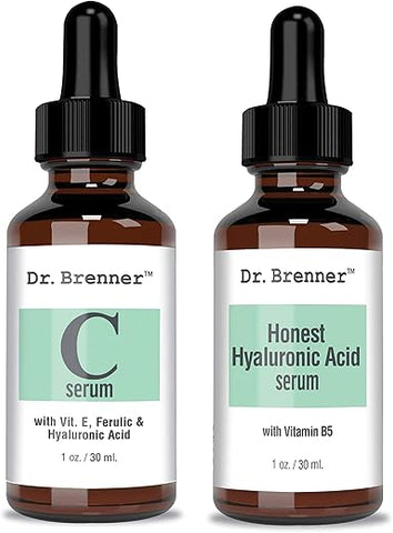 Dr. Brenner - Soro de Vitamina C 20% Ácido L-Ascórbico Puro, Ácido Ferúlico, Vitamina E e Ácido Hialurônico com Vitamina B5 para Rosto e Olhos – Conjunto Natural Anti-Envelhecimento e Anti-Rugas de 2 unidades pela [nome da marca]