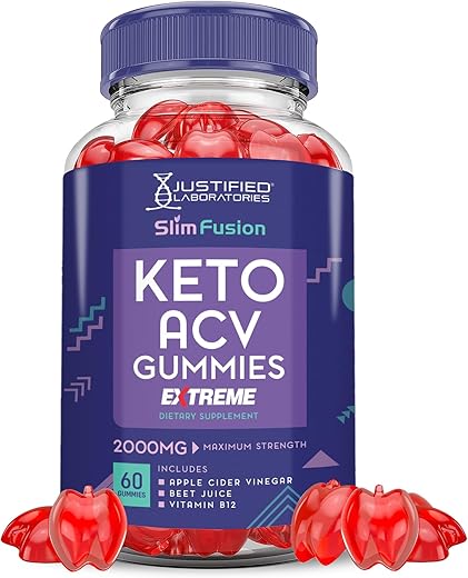 Justified Laboratories - Slim Fusion Keto ACV Gummies Extreme 2000MG – Gomas Avançadas de Slimfusion Keto com Vinagre de Maçã, Romã e Beterraba em Pó B12 Vegan Non GMO 60 Gummys