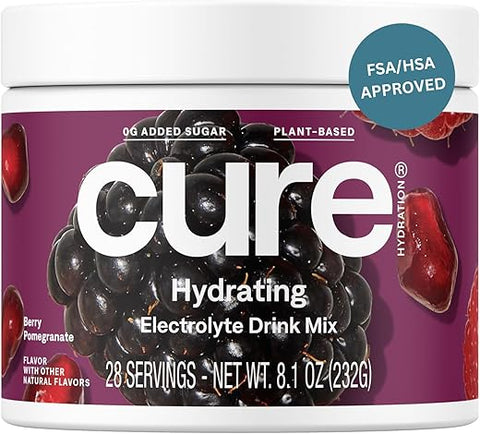 Mistura de Bebida de Eletrólitos à Base de Plantas | Sem Açúcar Adicionado | Pó de Alívio da Desidratação Feito com Água de Coco | Não-OGM | Vegano | FSA - Cure Hydration