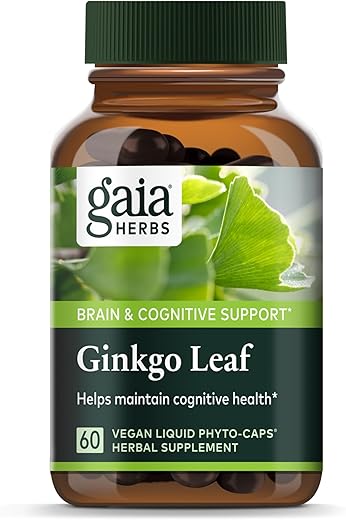 Ginkgo Leaf – Suplemento Herbal Orgânico para Circulação e Função Cerebral Saudáveis – 60 Cápsulas Líquidas Veganas de Fitoterapia (20 Dias de Fornecimento) - Gaia Herbs